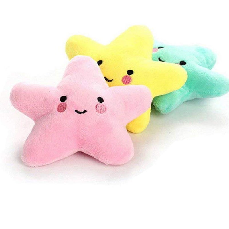 Ytuomzi Pet Bite Squeaky Toys Smile Star Cute Stuffed Toys for Dogs Puppy Biting BB Sound Chew Squeaker Cloud Shape Plush Toy for Cats & Small Animals Exercise Entertainment,3 Pack (Star) - Image 1